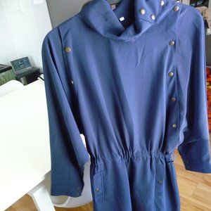ITALIAN NAVY DOLMAN SLEEVES MIDI DRESS NO ZIP OPENS WITH DECORATIVE METAL SNAPS